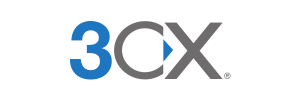 a blue and gray 3CX logo on a white background